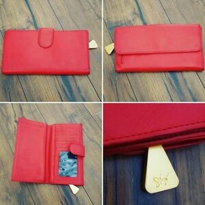 Sharif Vintage Red Leather Clutch Wallet Organizer‎